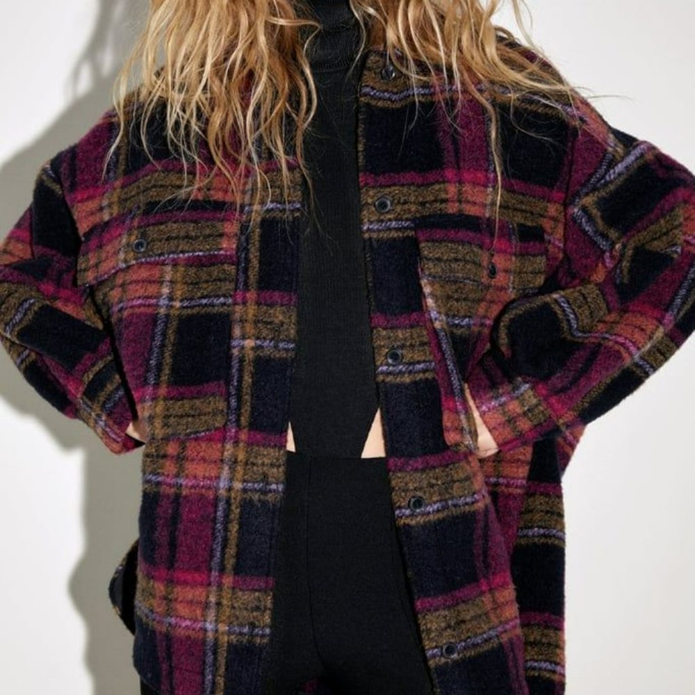 Zara Plaid Oversized Wool Blend Shacket
